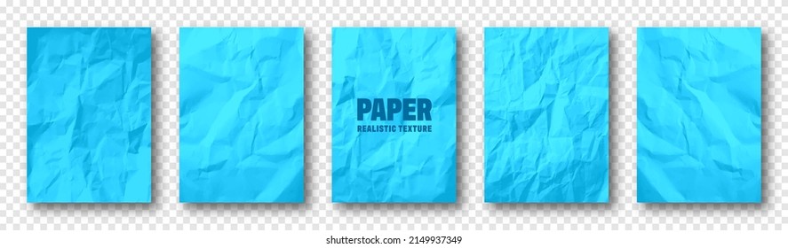 Colorful blue crumpled paper texture. Rough grunge old blank. Colored background. Vector illustration