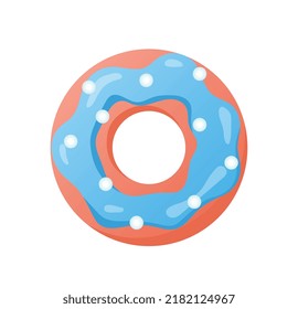 Colorful blue donut. Sweets in glaze, bakery and confectionery factory. Dessert and delicacy for tea or coffee, tasty but unhealthy food. Sugar products, chocolate. Cartoon flat vector illustration