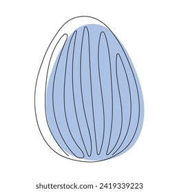 Colorful blue Easter egg with a pattern. Continuous one line drawing. On white background. Minimalist. Design element. Ideal for icon, logo, print, Easter decoration, coloring book, greeting card
