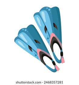 Colorful blue flippers for diving. Swimming fins. Diving gear Things you need on the beach. Cartoon style illustration on a white background.