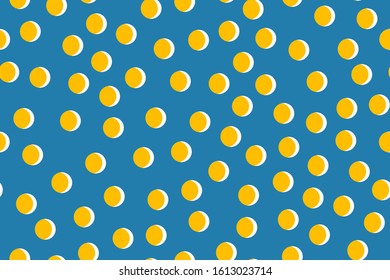Colorful blue geometric pattern vector isolated. Seamless wallpaper, fabric decoration. Trendy and cute texture. White and yellow circle on the background.