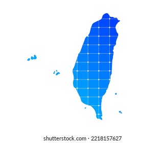 Mapa de textura de ladrillos de gradiente azul colorido del país Taiwán aislado en fondo blanco - ilustración vectorial