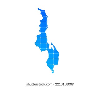 Colorful blue gradient bricks texture map of country Malawi isolated on white background - vector illustration