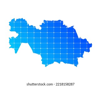 Mapa de textura de ladrillos de gradiente azul colorido del país Kazajistán aislado en fondo blanco - ilustración vectorial