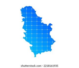 Colorful blue gradient bricks texture map of country Serbia isolated on white background - vector illustration