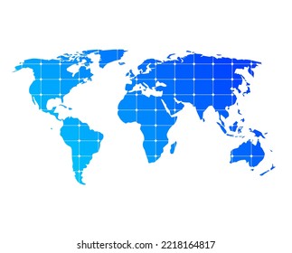 Colorful blue gradient bricks texture design of World map isolated on white background - vector illustration