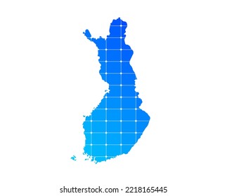 Mapa de textura de ladrillos de gradiente azul colorido del país Finlandia aislado en fondo blanco - ilustración vectorial