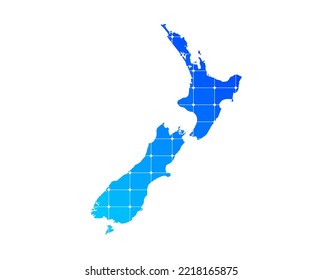 Colorful blue gradient bricks texture map of country New Zealand isolated on white background - vector illustration