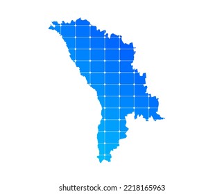 Mapa de textura de ladrillos de gradiente azul colorido del país Moldavia aislado en fondo blanco - ilustración vectorial