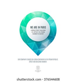 Colorful blue and green polygonal map pin icon - infographic element. Vector illustration.