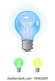 colorful  blue green yellow bulbs isolated on white background