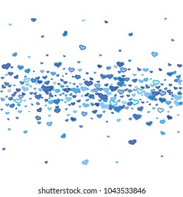Colorful blue hearts frame on white background. Cyan heart confetti. Vector illustration for print, textile, paper.