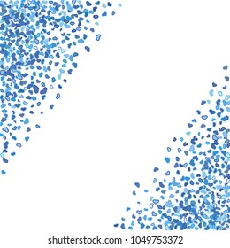 Colorful blue hearts frame on white background. Cyan heart confetti. Vector illustration for print, textile, paper.