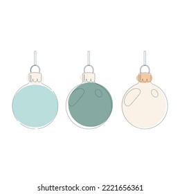 colorful blue light blue and pink christmas balls in line art style for decorating postcards packaging posters banners