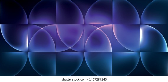 Colorful blue neon shape round triangle in modern style on light background. Dark space, futuristic technology template. Led neon lamp. Glowing blue neon effect.