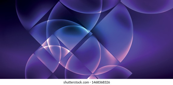 Colorful blue neon shape round triangle in modern style on light background. Dark space, futuristic technology template. Led neon lamp. Glowing blue neon effect.