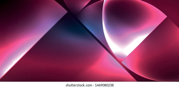 Colorful blue neon shape round triangle in modern style on light background. Dark space, futuristic technology template. Led neon lamp. Glowing blue neon effect.