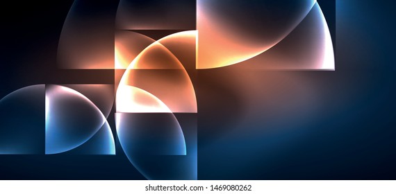 Farbiges blaues Neon formt rundes Dreieck im modernen Stil auf hellem Hintergrund. Dunkler Raum, futuristische Technologie-Vorlage. Leuchtenlampe. Blühender Neoneffekt.