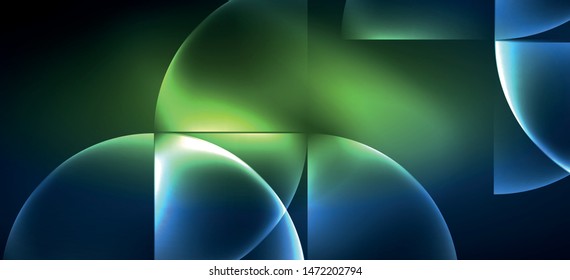 Colorful blue neon shape round triangle in modern style on light background. Dark space, futuristic technology template. Led neon lamp. Glowing blue neon effect.