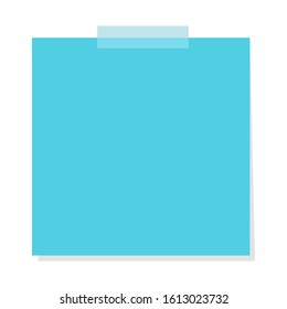 Colorful blue note sheet. Vector isolated notepaper. Office reminder with adhesive tape. Blank space on paper sheet.