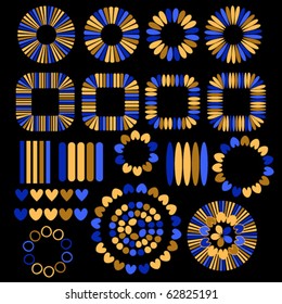 Colorful blue, orange and brown vector ornament collection