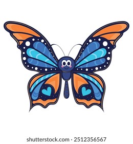 Mariposa azul y naranja colorida con Vector de cara sonriente