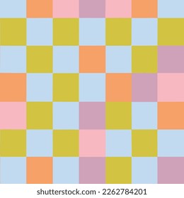 Colorful Blue Orange Check Pattern Vector Background Style. Handmade vector art.