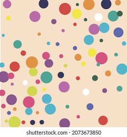 Colorful Blue Orange Play Pink Illustration. Multicolor Rainbow Circles Indigo Children Wallpaper. Color Purple Polka dots Kids Yellow Pattern. Turquoise Dark Red Pastel Green White Composition.