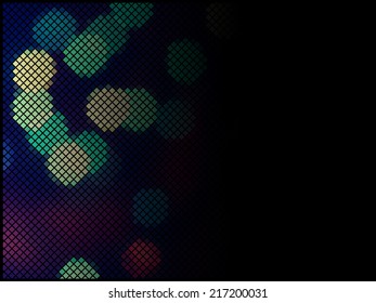 Colorful blue and purple abstract pixel night club mosaic on black background, vector