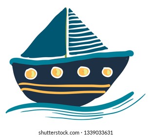 A colorful blue sailing boat drawing vector color drawing or illustration 