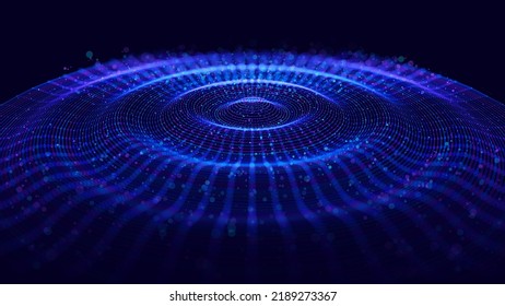 Colorful Blue Sound Wave Ripple Digital Equalizer Design. Big Data Audio Visualization. Digital Water Drop Waves Concept. Vector Illustration. Audio Track Particles Ripple Wave Effect. svg