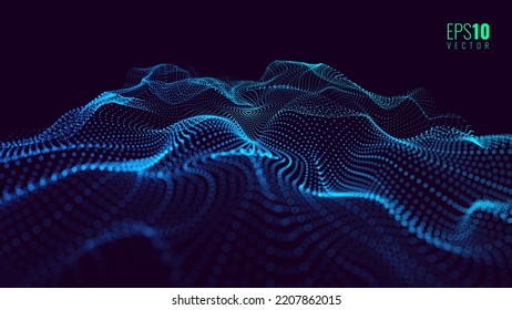 Colorful Blue Sound Wave Ripple Digital Equalizer Design. Big Data Audio Visualization. Vector Illustration. Audio Track Particles Ripple Wave Effect.