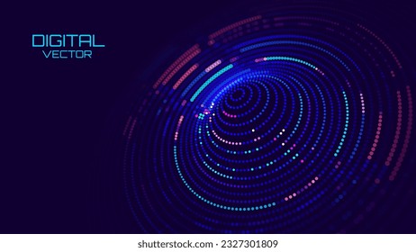 Colorful Blue Sound Wave Ripple Digital Equalizer Design. Big Data Audio Visualization. Digital Water Drop Waves Concept. Vector Illustration. Audio Track Particles Ripple Wave Effect.