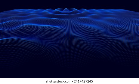 Colorful Blue Sound Wave Ripple Digital Equalizer Design. Big Data Audio Visualization. Digital Water Drop Waves Concept. Vector Illustration. Audio Track Particles Ripple Wave Effect.