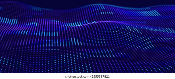 Colorful Blue Sound Wave Ripple Digital Equalizer Design. Big Data Audio Visualization. Digital Water Drop Waves Concept. Vector Illustration. Audio Track Particles Ripple Wave Effect.