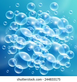 Colorful Blue Water Bubbles Background. Vector illustration