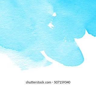 Colorful blue watercolor wet brush paint isolated splash on white background for card, wallpaper. Aquarelle water cold color abstract hand drawn line paper texture vector element for text design, web