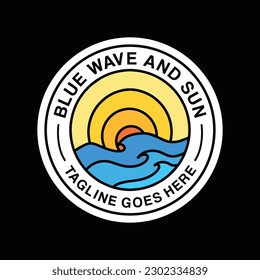 Colorful Blue Wave Logo Vector Graphic Design illustration Retro Circle Badge Emblem Symbol and Icon