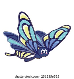 Mariposa azul y blanca colorida con Vector de cara sonriente