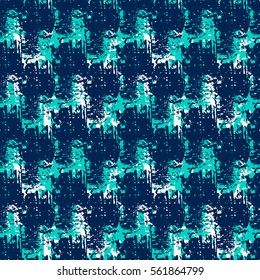 Colorful blue and white grunge seamless pattern with abstract hand drawn brush strokes and paint splashes. Messy infinity texture, modern grungy background. Vector illustration. 