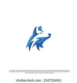 Colorful Blue Wolf Logo Design Vector