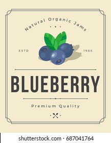 Colorful Blueberry Jam Packaging Logo Design Element in Vintage Style. Blueberry Retro Label Vector Illustration.