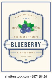 Colorful Blueberry Packaging Logo Design Element in Vintage Style. Blueberry Retro Label Vector Illustration.