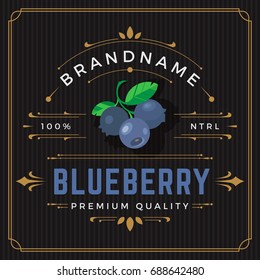 Colorful Blueberry Packaging Logo Design Element in Vintage Style. Blueberry Retro Label Vector Illustration.