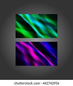 Colorful blue-green and purple-pink abstract banners, 2x3.5 inches, business card size. Vector EPS-10 file, transparency used. 