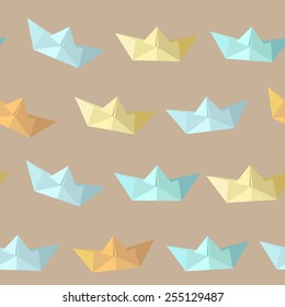 Colorful blue-yellow spring vintage paper ship poly pattern