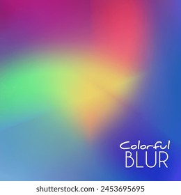 Colorful blur with multicolor gradient by pinkish red, warm purple, light green and orange-yellow colors on blue background. Vector graphic pattern