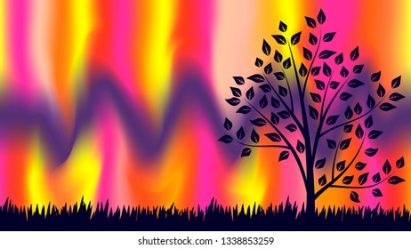Colorful blurred background with grass and tree. Modern abstract gradient card. Business poster. Vector illustration. 