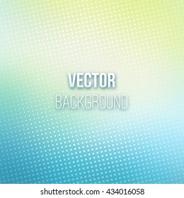 Colorful blurred background with halftone effect overlay. Dotted pattern on smooth blue and beige abstract gradient backdrop. Vector illustration