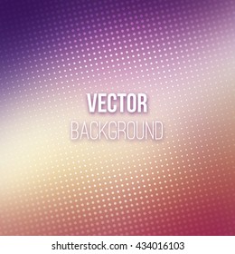 Colorful blurred background with halftone effect overlay. Dotted pattern on smooth purple and brown abstract gradient backdrop. Vector illustration